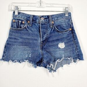 LEVI'S BUTTON FLY DISTRESSED DENIM SHORTS